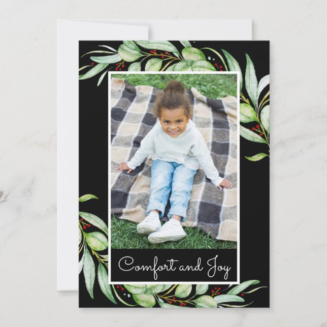 Tarjeta Festiva Elegantes Navidades de fotos de confort y alegría  (Anverso)