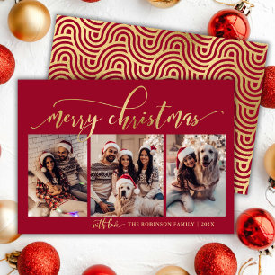 Tarjeta Festiva Elegantes Navidades de fotos de guiones rojos y do