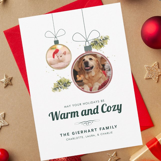 Tarjeta Festiva Elegantes Navidades de fotos de Mascotas familiare (Christmas Holidays Pet Photos Family Greetings Card)