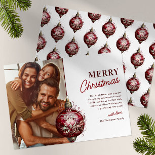 Tarjeta Festiva Elegantes Navidades de fotos de ornamentos rojos