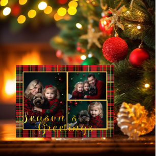 Tarjeta Festiva Elegantes Navidades de fotos rojas y verdes de plá
