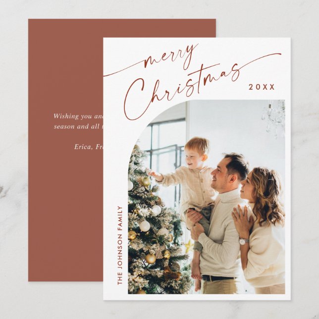 Tarjeta Festiva Elegantes Navidades de FOTOS sencillamente saludan (Anverso / Reverso)