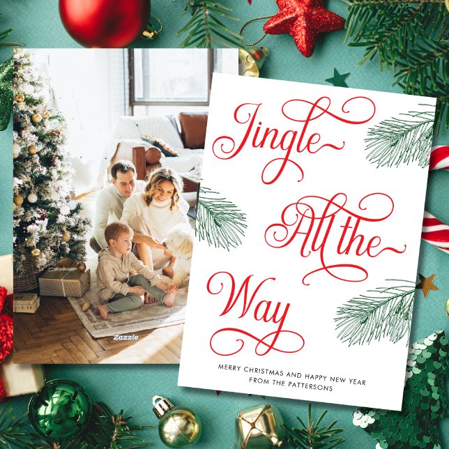 Tarjeta Festiva Elegantes Navidades de Greenery Red Calligraphy (Subido por el creador)