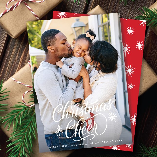 Tarjeta Festiva Elegantes Navidades de guión animan + foto de copo (Subido por el creador)