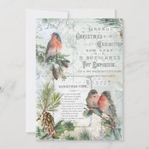 Tarjeta Festiva Elegantes Navidades de invierno de época Robins