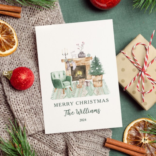 Tarjeta Festiva Elegantes Navidades de la chimenea de acuarela (Subido por el creador)