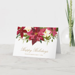 Tarjeta Festiva Elegantes Navidades de la Poinsettia Gold Happy Ho
