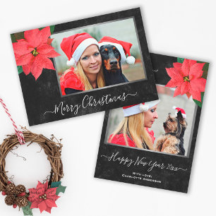 Tarjeta Festiva Elegantes Navidades de la posinsettia en el tabler