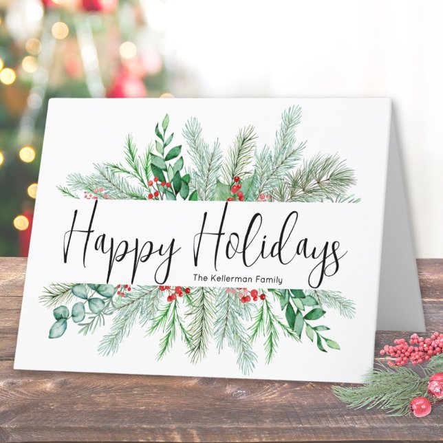 Tarjeta Festiva Elegantes Navidades de la vegetación botánica feli (Elegant Bontanical Greenery Christmas Happy Holiday Card )