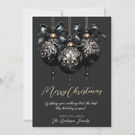Tarjeta Festiva Elegantes Navidades de lujo en baubles en negro y