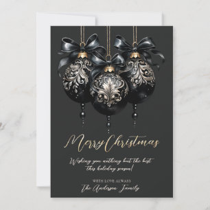 Tarjeta Festiva Elegantes Navidades de lujo en baubles en negro y