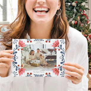 Tarjeta Festiva Elegantes Navidades De Marco Floral Dos Fotografía