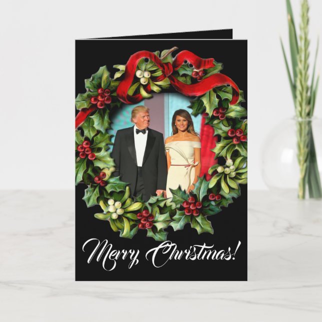 Tarjeta Festiva Elegantes Navidades de Melania y Donald Trump salu (Anverso)