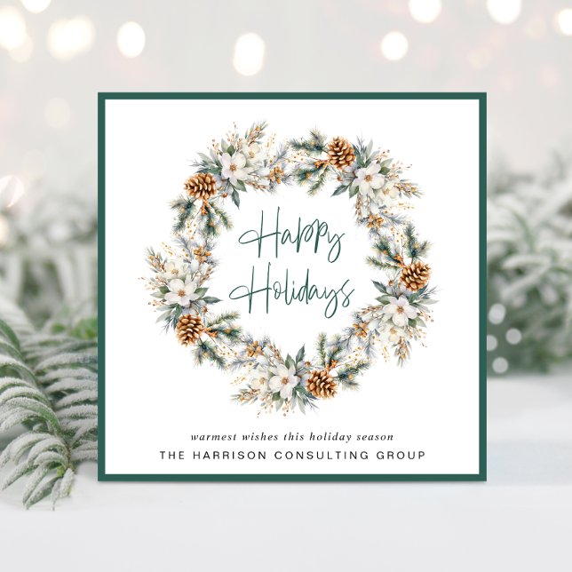 Tarjeta Festiva Elegantes Navidades de negocios Wreath Watercolor (Spread the joy of the season and strengthen business relationships with our elegant holiday card)
