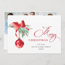 Tarjeta Festiva Elegantes Navidades de Ornamento Rojo Saludando 3 