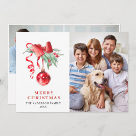 Tarjeta Festiva Elegantes Navidades de Ornamento Rojo Saludando 3