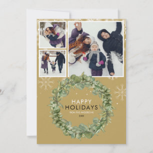 Tarjeta Festiva Elegantes Navidades de oro 3 Wreath de vegetación 