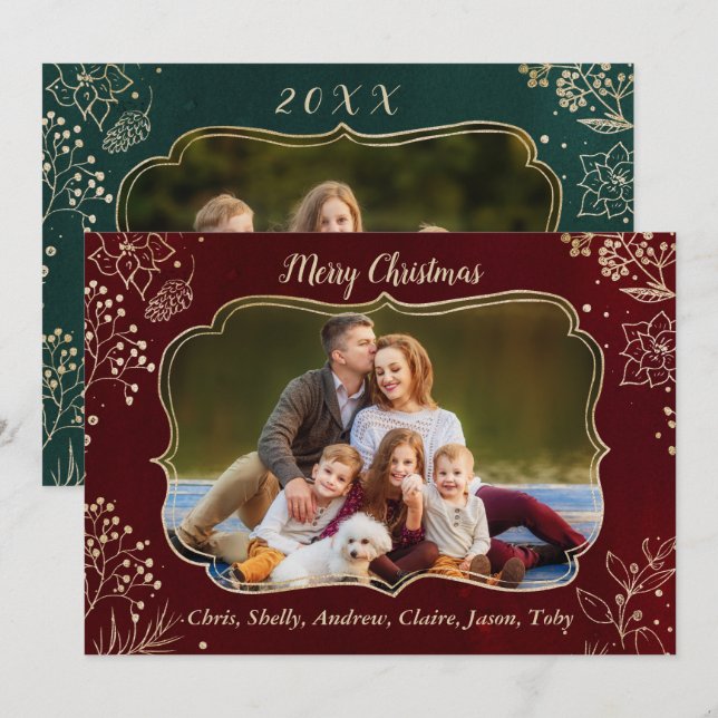 Tarjeta Festiva Elegantes Navidades de oro Floral 2 fotograma (Anverso / Reverso)