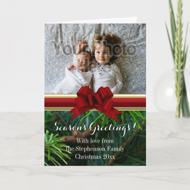 Tarjeta Festiva Elegantes Navidades de Oro Oro Rojo (Anverso)