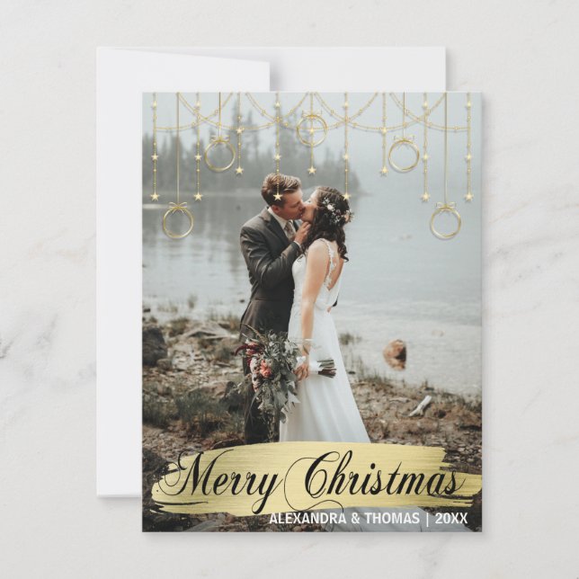 Tarjeta Festiva Elegantes Navidades de oro se casaron con una foto (Anverso)