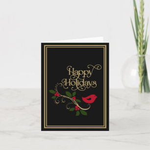 Tarjeta Festiva Elegantes Navidades de Oro Verde Rojo de vacacione