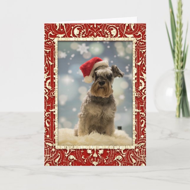 Tarjeta Festiva Elegantes Navidades de Perro Dorado Rojo (Anverso)