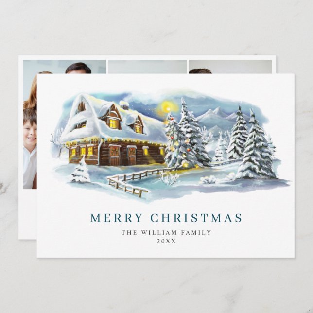 Tarjeta Festiva Elegantes Navidades de pino saludando 3 foto (Anverso / Reverso)