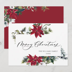 Tarjeta Festiva Elegantes Navidades de Poinsettia Mistletoe saluda
