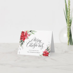 Tarjeta Festiva Elegantes Navidades de Poinsettia Mistletoe Saludo