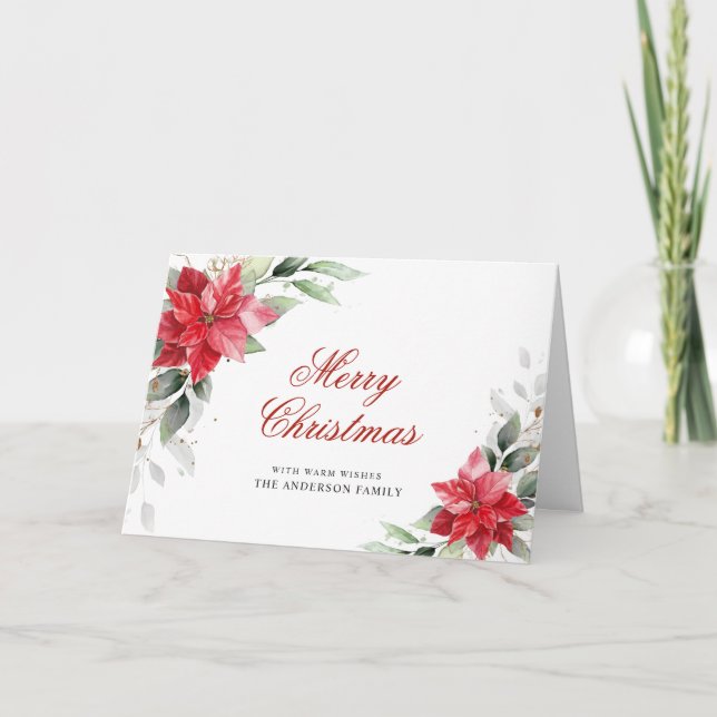 Tarjeta Festiva Elegantes Navidades de Poinsettia Mistletoe Saludo (Anverso)