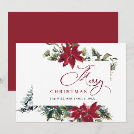 Tarjeta Festiva Elegantes Navidades de Poinsettia Mistletoe Saludo
