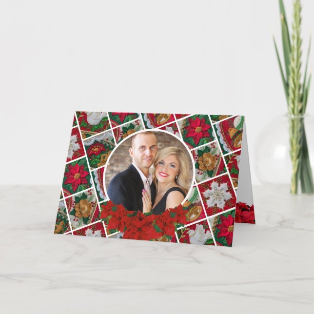 Tarjeta Festiva Elegantes Navidades de Poinsettia Personalizados (Anverso)