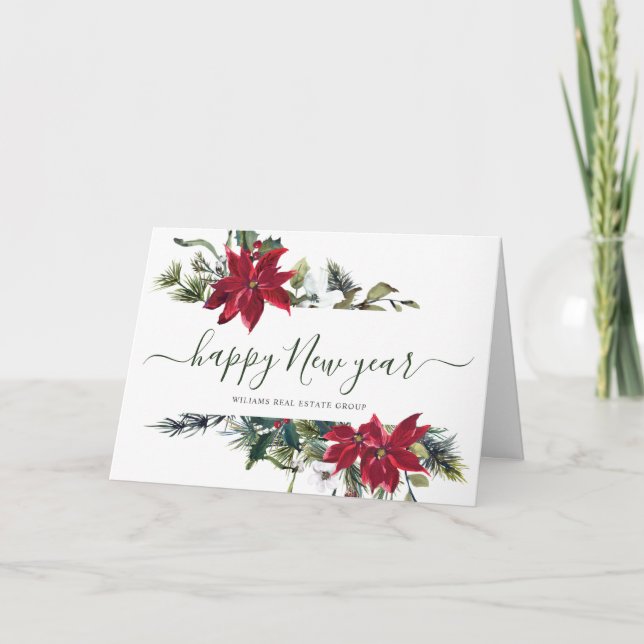 Tarjeta Festiva Elegantes Navidades de Poinsettia Saludo Corporati (Anverso)