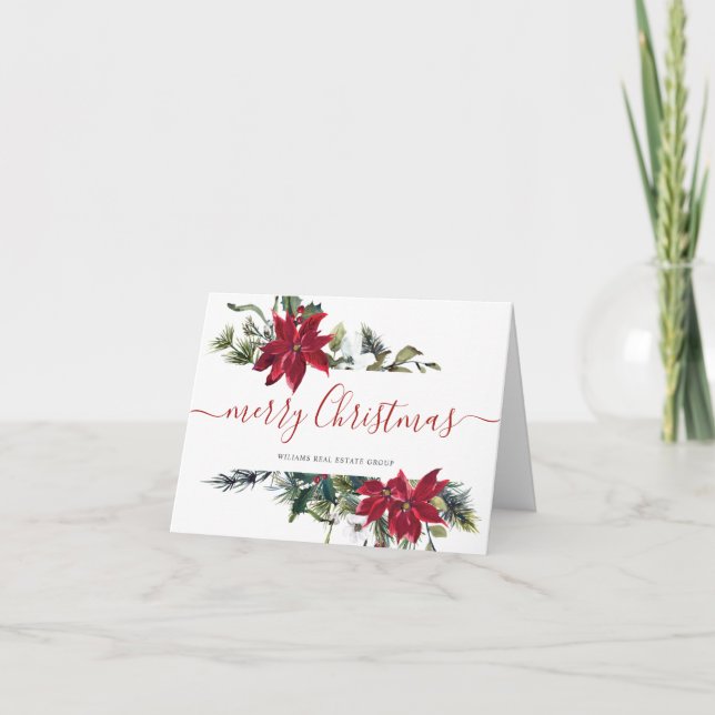 Tarjeta Festiva Elegantes Navidades de Poinsettia Saludo Corporati (Anverso)
