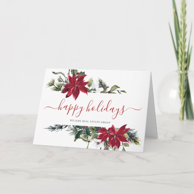 Tarjeta Festiva Elegantes Navidades de Poinsettia Saludo Corporati (Anverso)