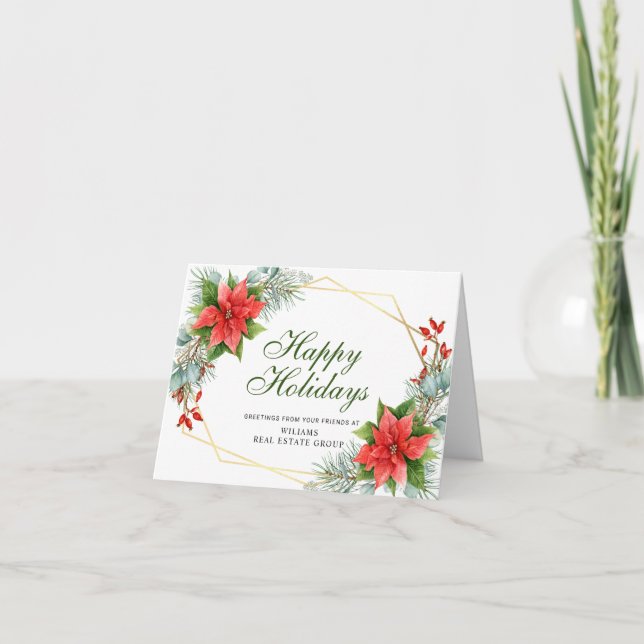 Tarjeta Festiva Elegantes Navidades de Poinsettia Saludo Corporati (Anverso)