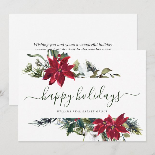 Tarjeta Festiva Elegantes Navidades de Poinsettia Saludo Corporati (Anverso / Reverso)