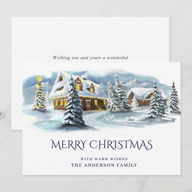 Tarjeta Festiva Elegantes Navidades de Winter Country Land Saludan (Anverso / Reverso)