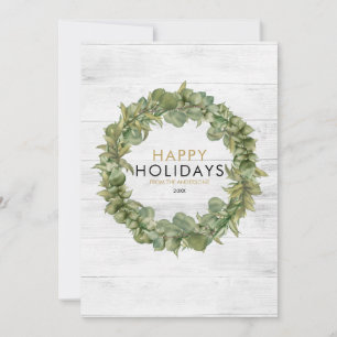 Tarjeta Festiva Elegantes Navidades de Wreath de Madera Rústica