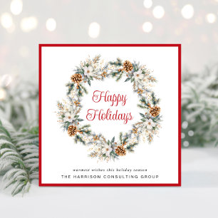 Tarjeta Festiva Elegantes Navidades de Wreath Watercolor para Empr