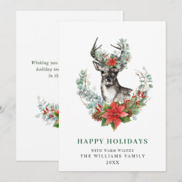 Tarjeta Festiva Elegantes Navidades Deer Poinsettia Greeting