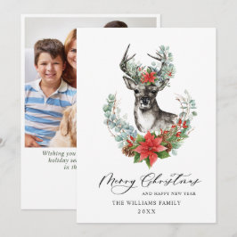 Tarjeta Festiva Elegantes Navidades Deer Poinsettia Greeting Photo
