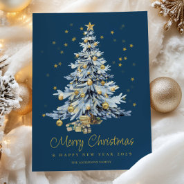 Tarjeta Festiva Elegantes Navidades del árbol de acuarela azul