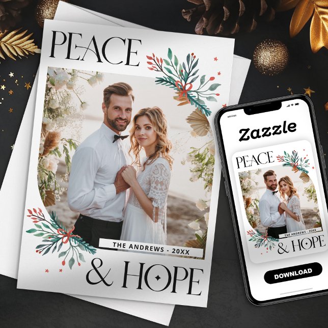 Tarjeta Festiva Elegantes Navidades del Boho Floral Peace & Hope (Subido por el creador)