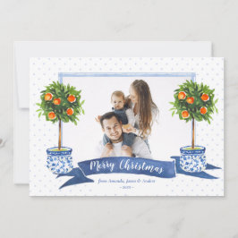 Tarjeta Festiva Elegantes Navidades del Citrus Azul Chinoiserie Fo