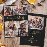 Tarjeta Festiva Elegantes Navidades del Collage de Caligrafía Feli<br><div class="desc">Elegante Minimal Modern Elegante Caligrafía Negro y Oro 5 Collages de fotos "vacaciones felices" Navidades de guiones Tarjeta de vacaciones. Esta plantilla festiva, minimalista, fantástica de cinco (5) fotos de tarjetas de felicitación navideña presenta un collage de fotos de la bonito y dice "fiestas felices"! El texto de saludo de...</div>