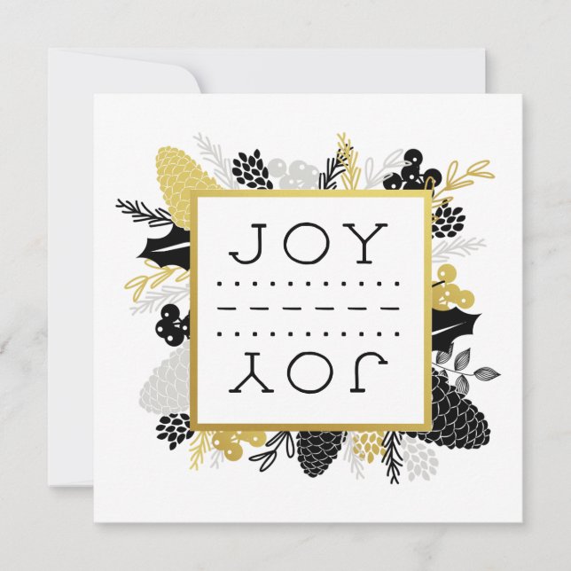 Tarjeta Festiva Elegantes Navidades del Foliage de Invierno JOY (Anverso)