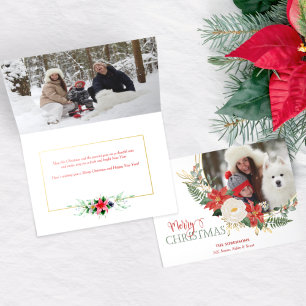 Tarjeta Festiva Elegantes Navidades Floral con caligrafía Foto