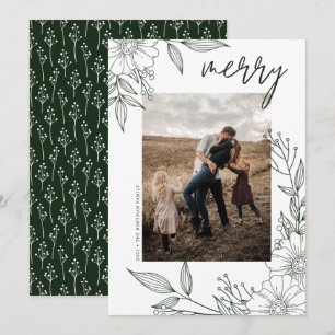 Tarjeta Festiva Elegantes Navidades Floral Merry Green Photo