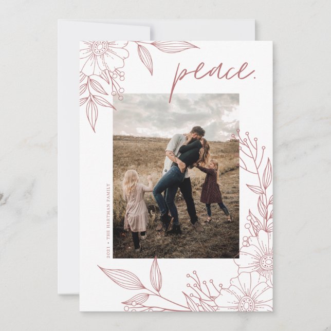Tarjeta Festiva Elegantes Navidades Floral Peace Rubor Photo (Anverso)